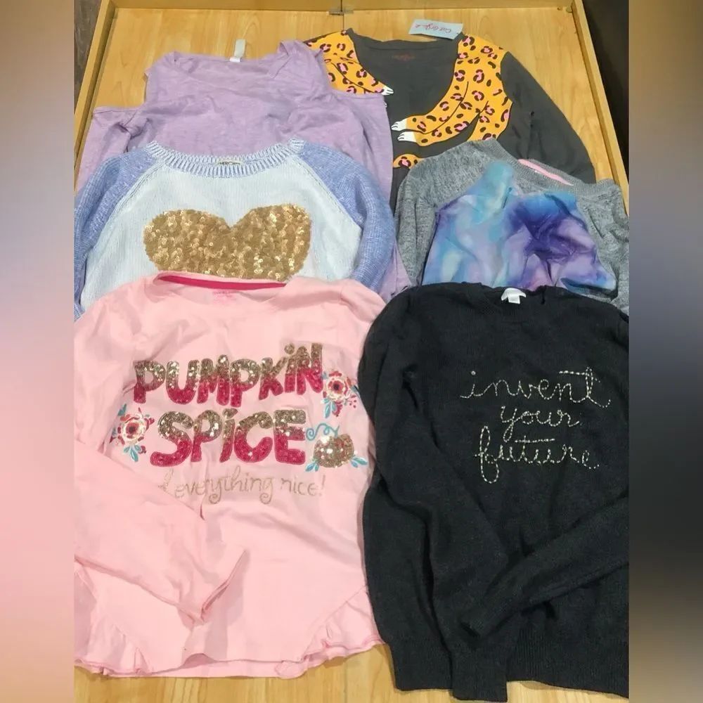 Girls Long Sleeve Tees and Sweatshirts Combo Size 10-12 Kids Tops 6 Pieces